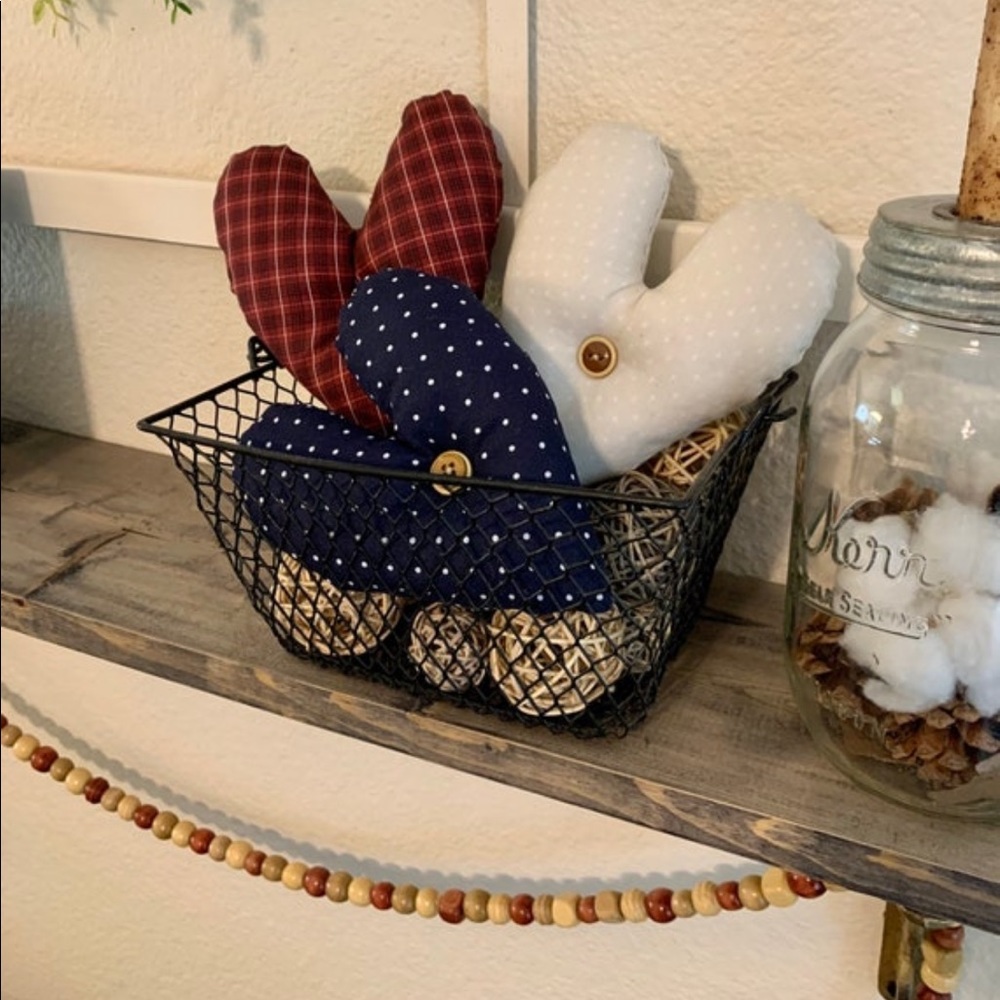 Set of 3 Patriotic Heart Bowl Fillers Americana Shelf Pillows